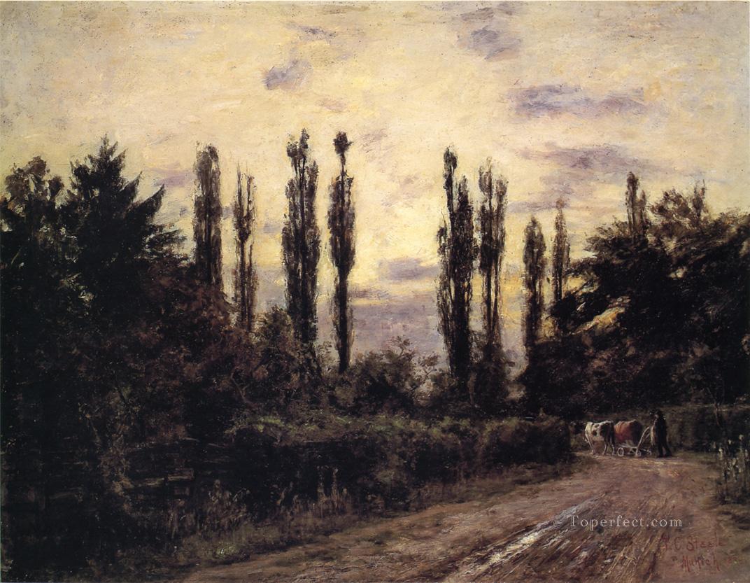 Evening Poplars and Roadway near Schleissheim Theodore Clement Steele Oil Paintings